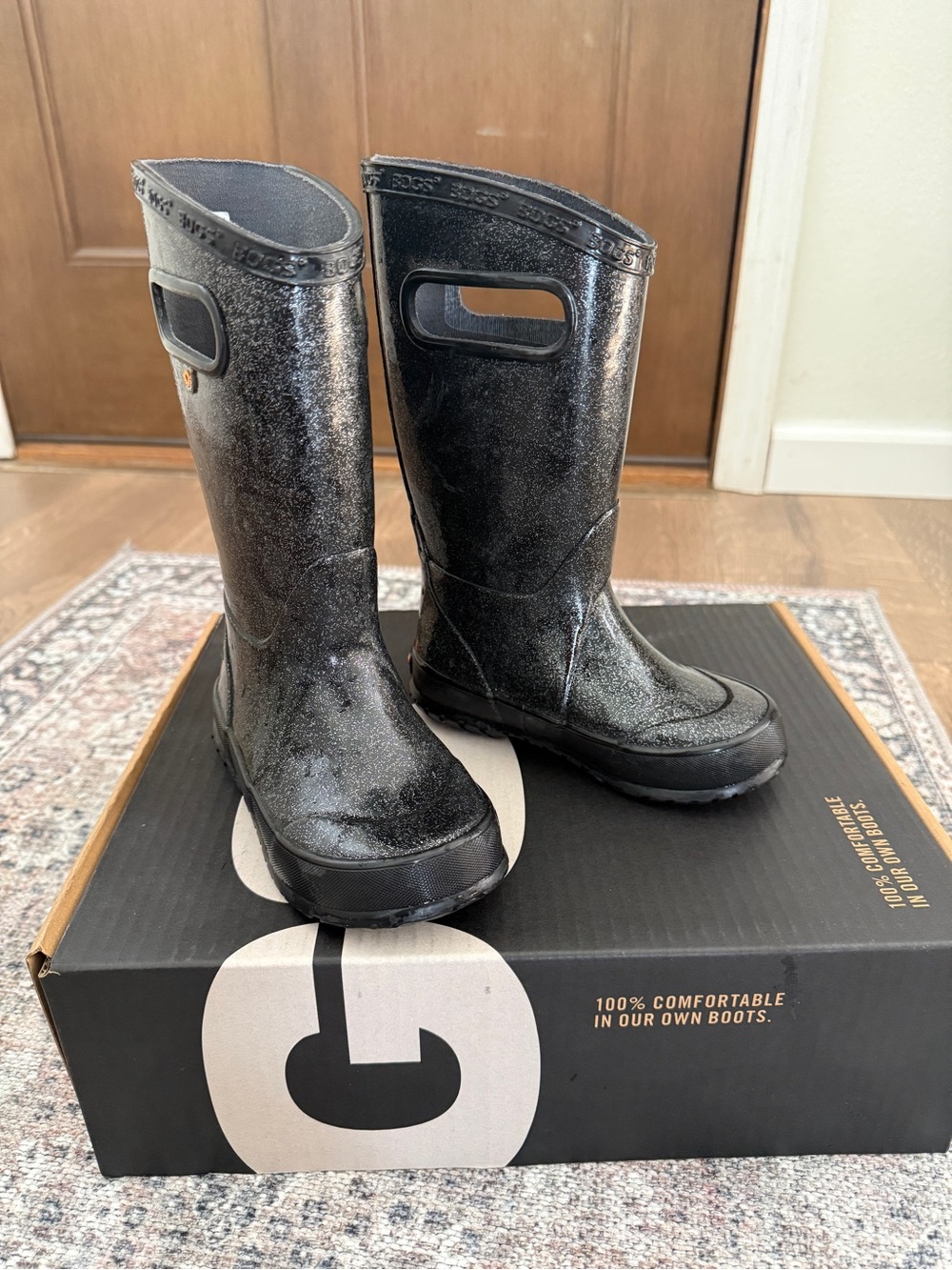 Bogs Kids Black Glitter Rain Boots size 10